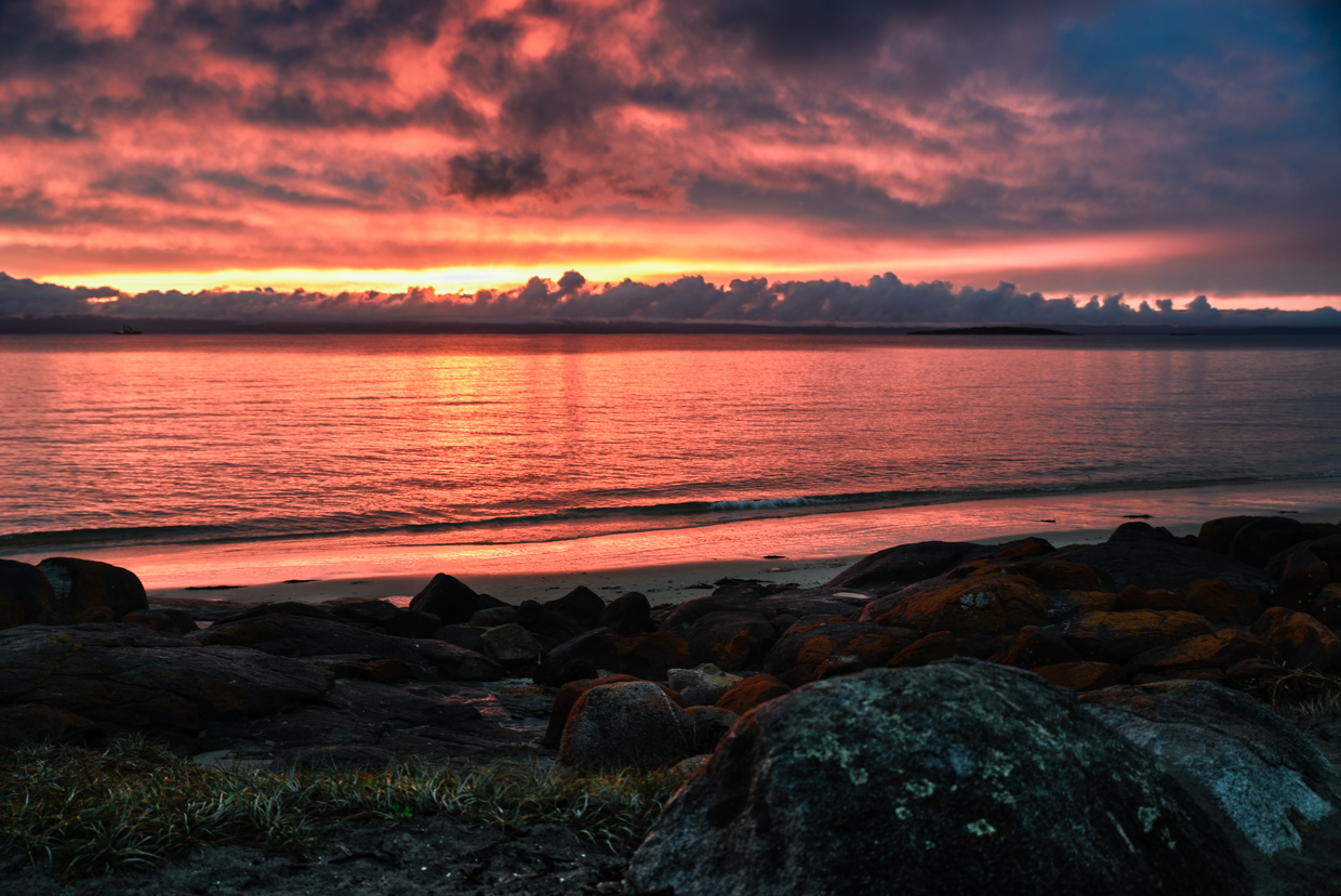 Tasmanie-coucher de soleil sur Hazards Beach